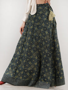 Indigo Olive Green  Ajrakh Hand Block Printed Wrap Around Skirt  - S402F1199