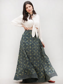 Indigo Olive Green  Ajrakh Hand Block Printed Wrap Around Skirt  - S402F1199