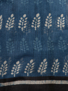 Indigo Ivory Black Hand Block Printed Kota Doria Saree in Natural Colors - S031702886