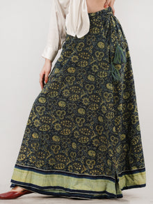 Indigo Olive Green Ajrakh Hand Block Printed Wrap Around Skirt  - S402BP27