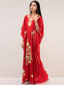 Red Aari Embroidered Kashmere Free Size Kaftan  - K12K049
