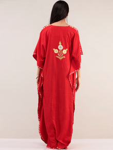 Red Aari Embroidered Kashmere Free Size Kaftan  - K12K049