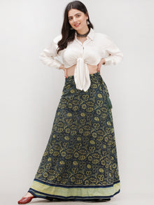 Indigo Olive Green Ajrakh Hand Block Printed Wrap Around Skirt  - S402BP27