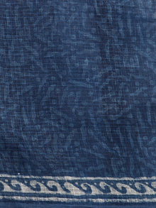 Indigo Ivory Hand Block Printed Kota Doria Saree in Natural Colors - S031702888
