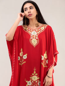 Red Aari Embroidered Kashmere Free Size Kaftan  - K12K049