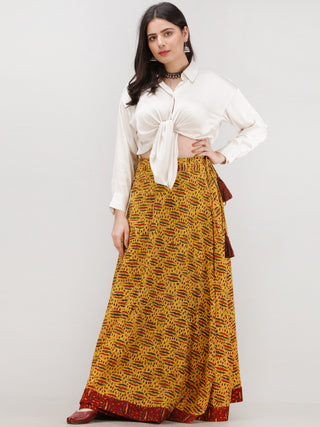 Mustard Red Green  Ajrakh Hand Block Printed Wrap Around Skirt  - S402BP43