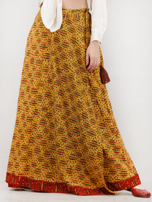 Mustard Red Green  Ajrakh Hand Block Printed Wrap Around Skirt  - S402BP43