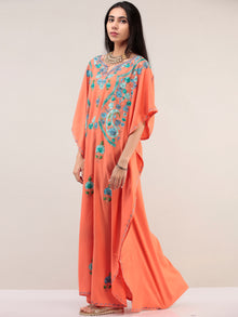 Peach Aari Embroidered Kashmere Free Size Kaftan  - K12K065