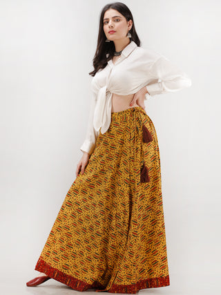 Mustard Red Green  Ajrakh Hand Block Printed Wrap Around Skirt  - S402BP43