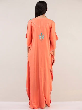 Peach Aari Embroidered Kashmere Free Size Kaftan  - K12K065
