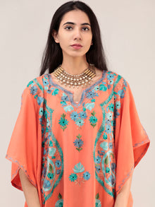 Peach Aari Embroidered Kashmere Free Size Kaftan  - K12K065