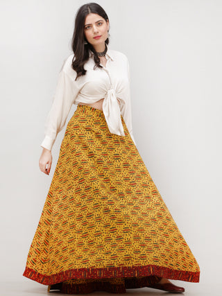 Mustard Red Green  Ajrakh Hand Block Printed Wrap Around Skirt  - S402BP43