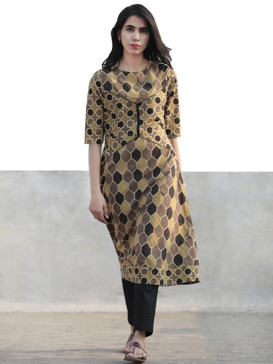 Brown Black Beige Hand Printed Ajrakh Kurta - K51F1164