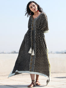 Black Mustard Indigo Hand Block Printed C Cut Kaftan - K121F2258
