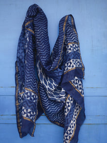 Indigo Ivory Chanderi Silk Hand Black Printed Dupatta - D04170131