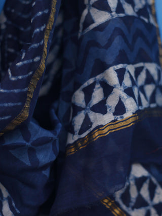 Indigo Ivory Chanderi Silk Hand Black Printed Dupatta - D04170131