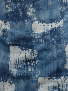 Indigo Ivory Hand Block Painted & Printed Kota Doria Saree in Natural Colors - S031703086