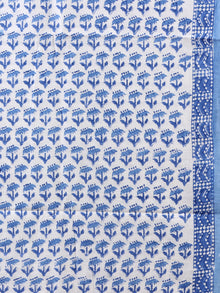 White Blue Hand Block Printed Cotton Suit-Salwar Fabric With Chiffon Dupatta (Set of 3) - SU01HB426