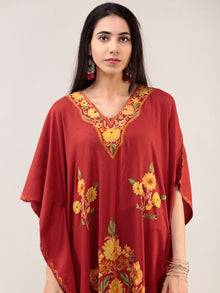 Red Yellow Aari Embroidered Kashmere Free Size Kaftan  - K12K024