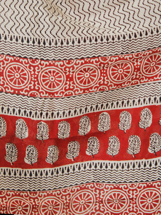 Red Black Beige Chanderi Block Printed Suit Set - Set of 3 - SS01F005