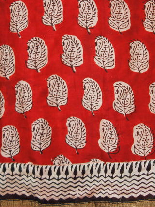 Red Black Beige Chanderi Block Printed Suit Set - Set of 3 - SS01F005