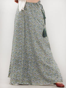Grey Green Blue  Hand Block Printed Wrap Around Skirt  - S402F2041