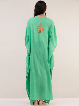 Green Aari Embroidered Kashmere Free Size Kaftan  - K12K071