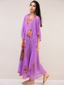 Purple Aari Embroidered Kashmere Free Size Georgette Kaftan  - K12K072
