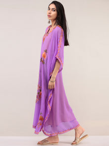 Purple Aari Embroidered Kashmere Free Size Georgette Kaftan  - K12K072
