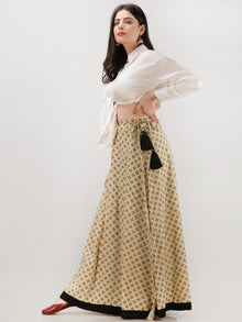 Beige Mustard Black Hand Block Printed Wrap Around Skirt  - S402F1074