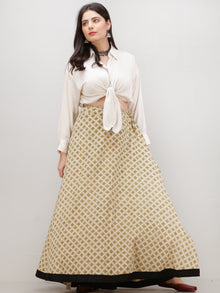 Beige Mustard Black Hand Block Printed Wrap Around Skirt  - S402F1074