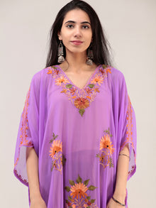 Purple Aari Embroidered Kashmere Free Size Georgette Kaftan  - K12K072