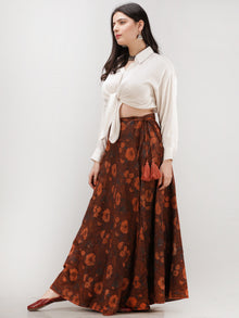 Brown Hand Block Printed Wrap Around Skirt  - S402F603