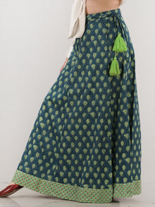 Bottle Green  Hand Block Printed Wrap Around Skirt  - S402F1865
