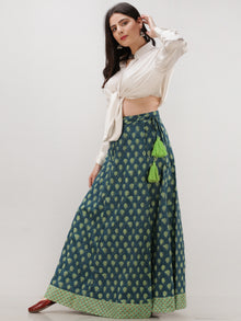 Bottle Green  Hand Block Printed Wrap Around Skirt  - S402F1865
