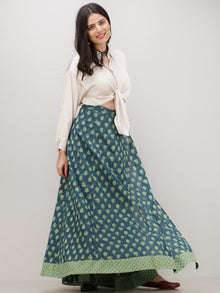 Bottle Green  Hand Block Printed Wrap Around Skirt  - S402F1865