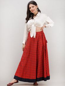 Red Indigo Hand Block Printed Wrap Around Skirt  - S402F694