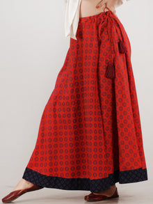 Red Indigo Hand Block Printed Wrap Around Skirt  - S402F694