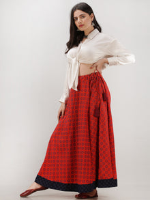 Red Indigo Hand Block Printed Wrap Around Skirt  - S402F694