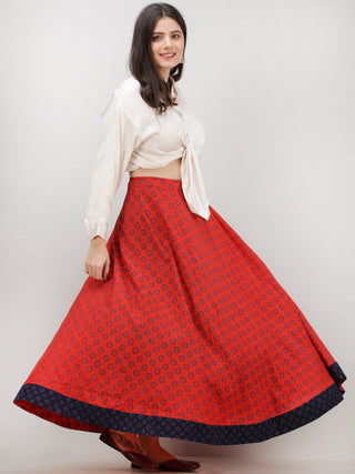 Red Indigo Hand Block Printed Wrap Around Skirt  - S402F694