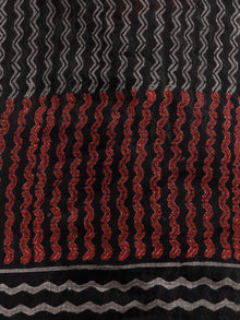 Black Red Grey Hand Block Printed Kota Doria Saree in Natural Colors - S031702903