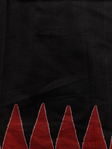 Black Red Hand Block Printed Kota Doria Saree in Natural Colors - S031702904