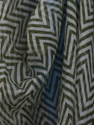 Asperous Green Ivory Kota Silk Hand Black Printed Dupatta With Ajrakh Printed Stitched Border - D04170132