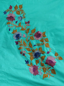 Light Green Purple Aari Embroidered Kashmere Free Size Long Kaftan in Crushed Cotton - K11K056