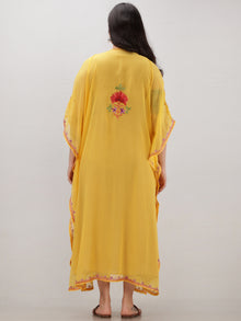 Yellow Multicolor Aari Embroidered Kashmere Free Size Georgette Kaftan  - K12K002