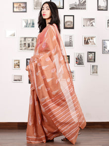 Peach Ivory Hand Block Printed Kota Doria Saree in Natural Colors - S031702905