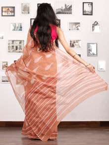 Peach Ivory Hand Block Printed Kota Doria Saree in Natural Colors - S031702905