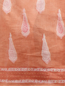 Peach Ivory Hand Block Printed Kota Doria Saree in Natural Colors - S031702905