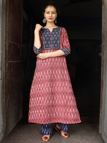 Onion Pink Indigo Ivory Hand Woven Ikat Kurta   - SS01F859