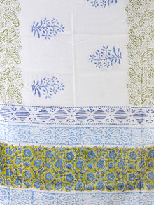 Green Blue White Hand Block Printed Cotton Suit-Salwar Fabric With Cotton Dupatta (Set of 3) - SU01HB428